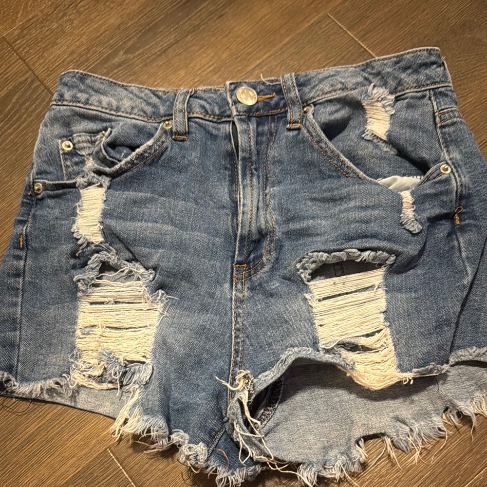 Rue21 Blue Distressed Jean Shorts High-Waisted